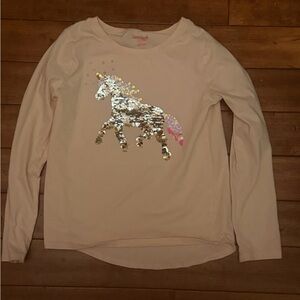Cat & Jack Pink Long Sleeve Pullover Top With‎ Sparkly Unicorn Sz 10-12